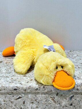 Vintage Eden Duck Plush Yellow Orange Laying Down 20" Fluffy Soft Stuffed Animal